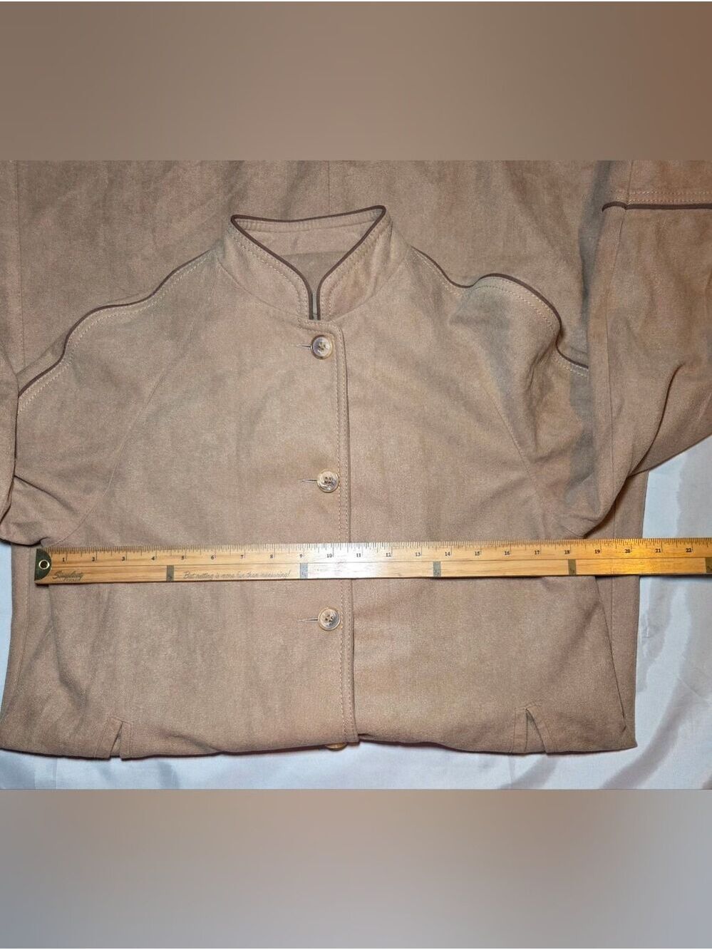 Vintage 80s Forecaster of Boston Camel Duster Coat Mandarin Collar Minimalist - Picture 9 of 11